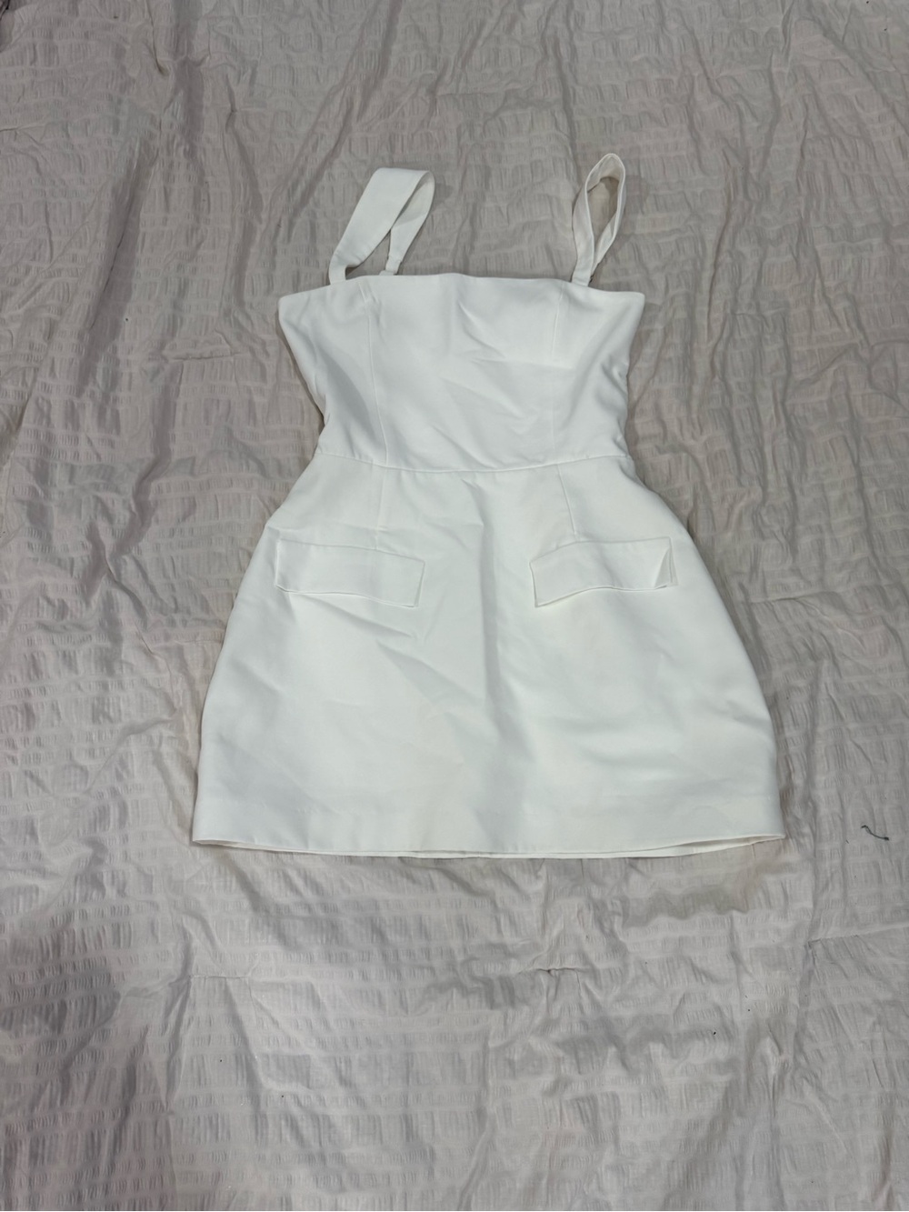 Amanda Uprichard White Strap Mini Dress with Pocket Flaps
